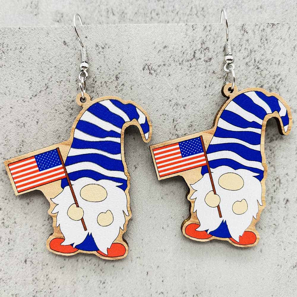 Wholesale American Independence Day Five Pointed Star Wooden Earrings ACC-ES-CY020