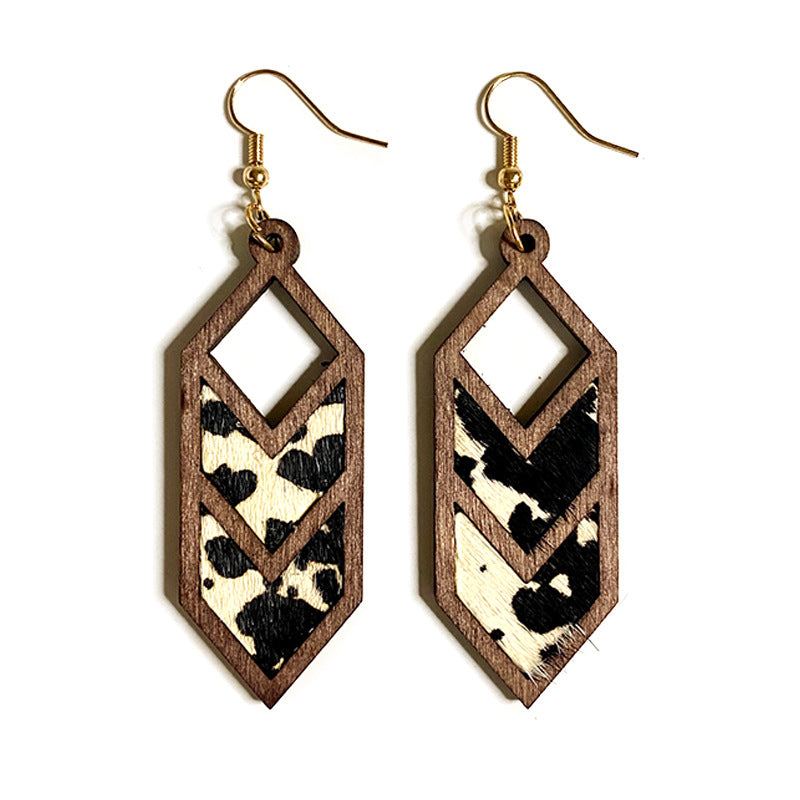 Wholesale leopard print cow pattern genuine leather earrings