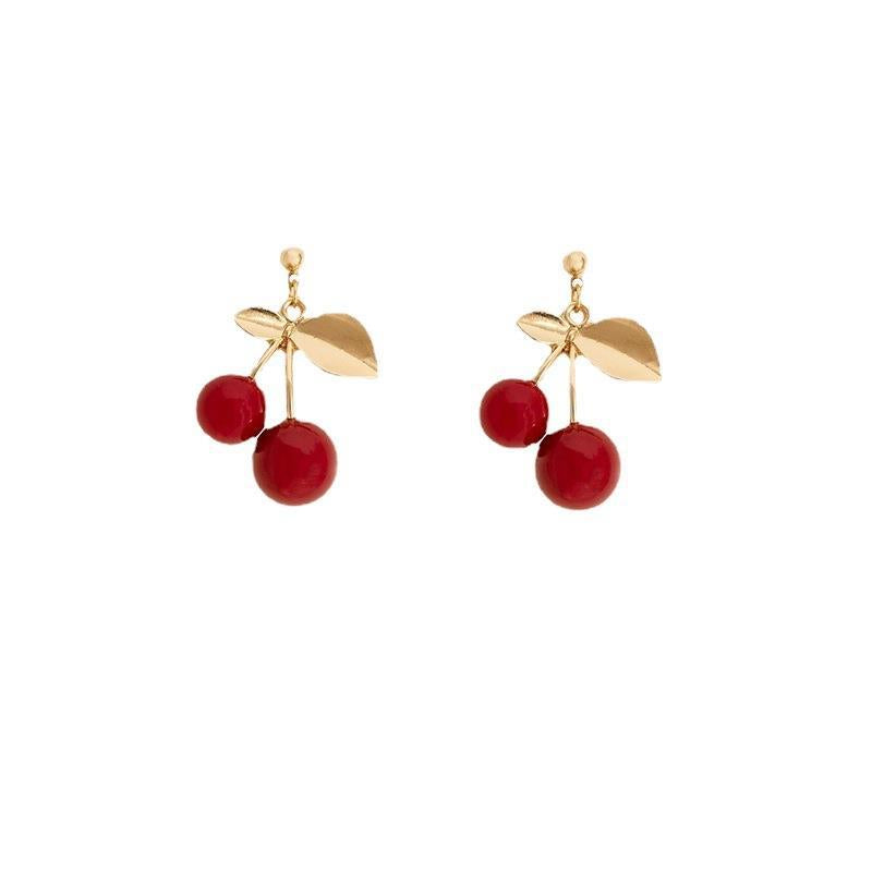 Wholesale  cherry red cute silver needle  alloy earrings