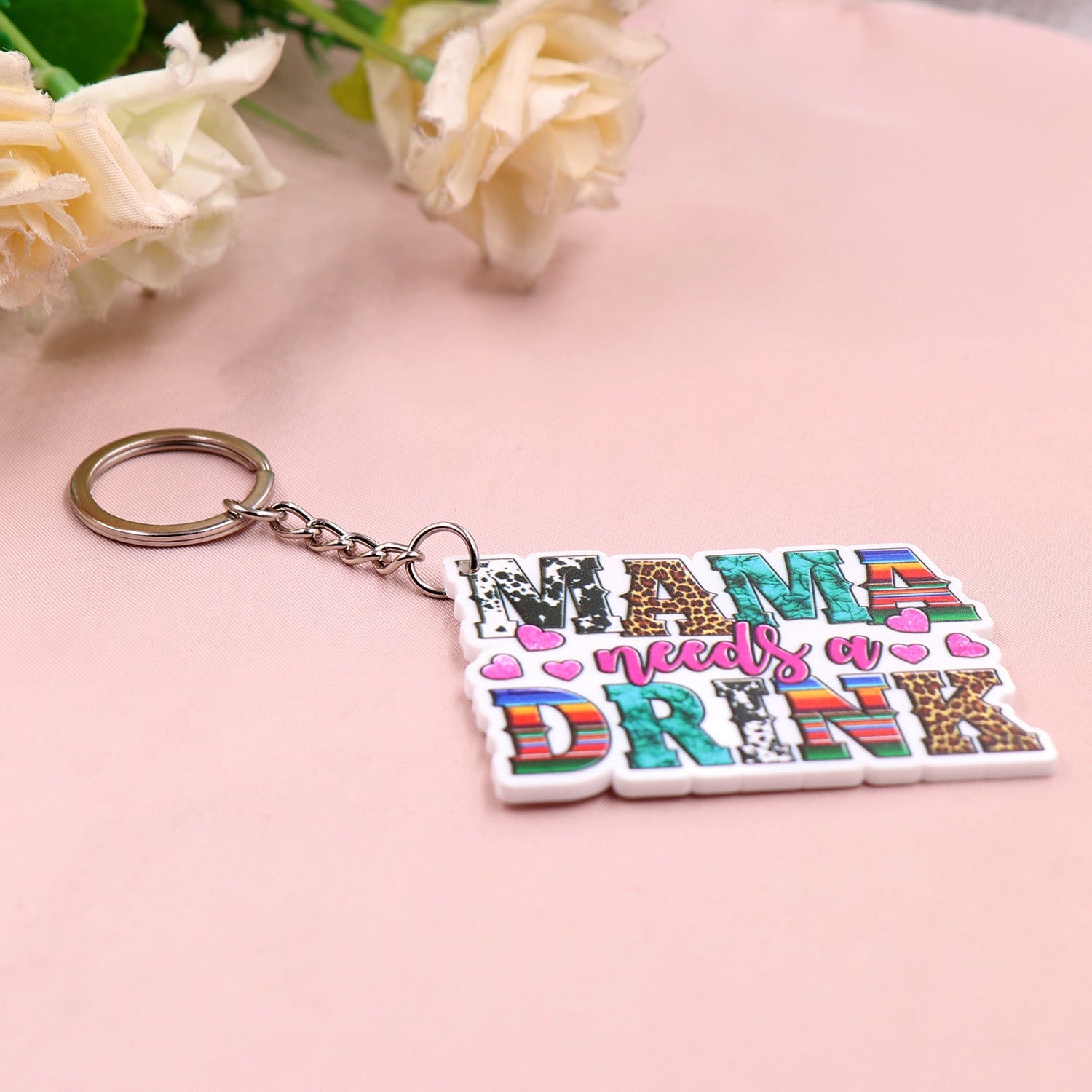 Wholesale Western Style MAMA Cow Aztec Acrylic Keychain Creative Keychain Mother's Day Cow Print ACC-KC-XiaoYan009