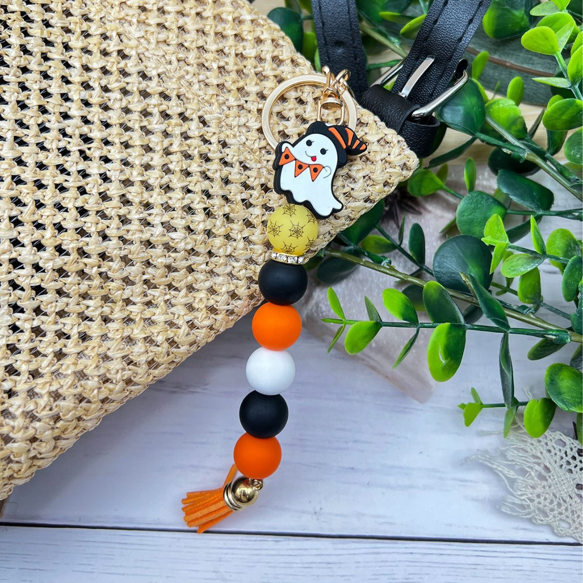 Wholesale   Ghost Pumpkin Car Beaded Tassel Charm Keychain,  Decorative Bag Hanger for Party Gift Boutique