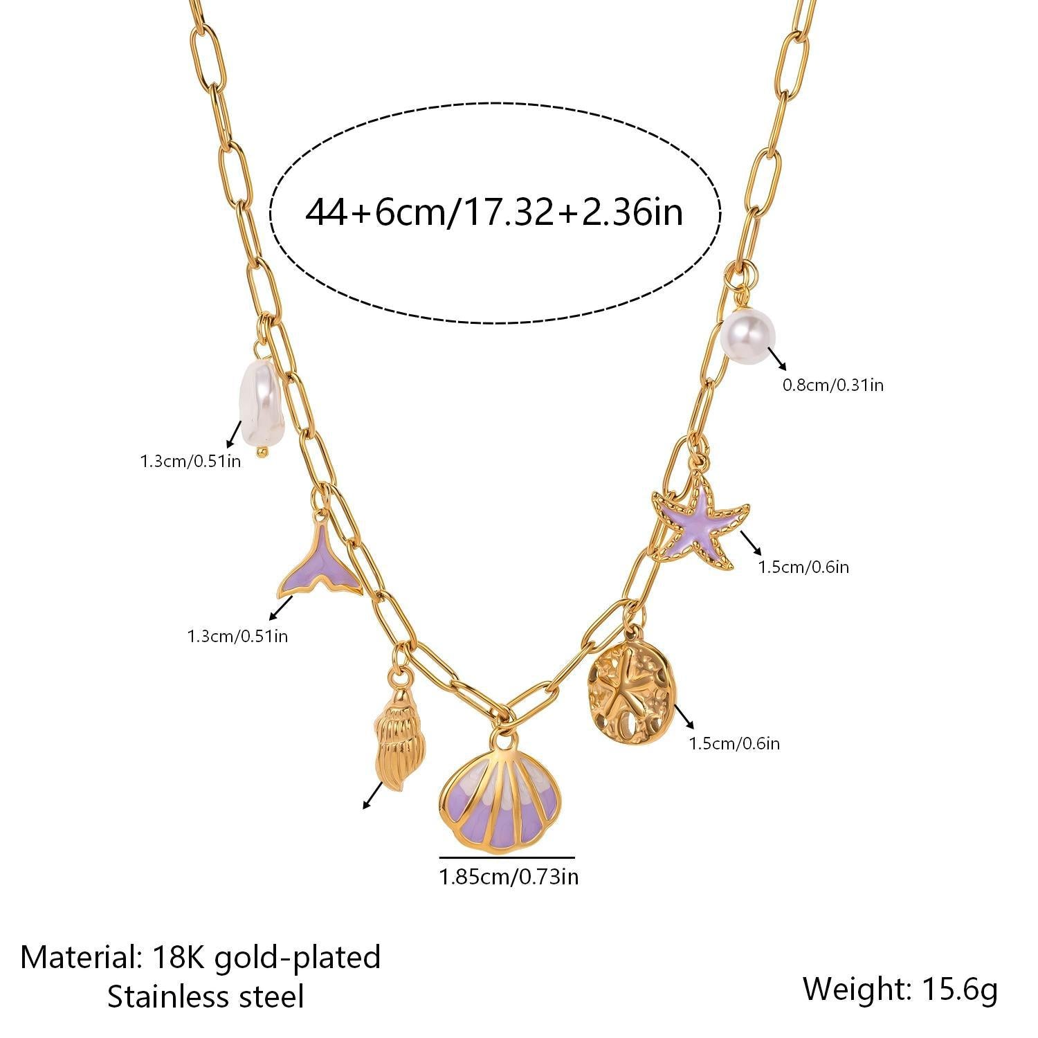 Wholesale Oceanic Resort Style Stainless Steel Necklace with Shells,  Starfish,  and Pearls