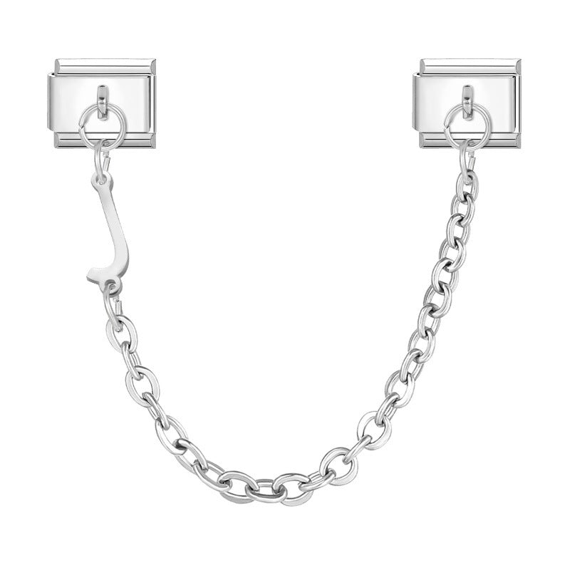 Wholesale Steel Color Letter Double Pendant DIY Fashion Italian Exquisite Creative Retro Module Bracelet Accessories Jewelry