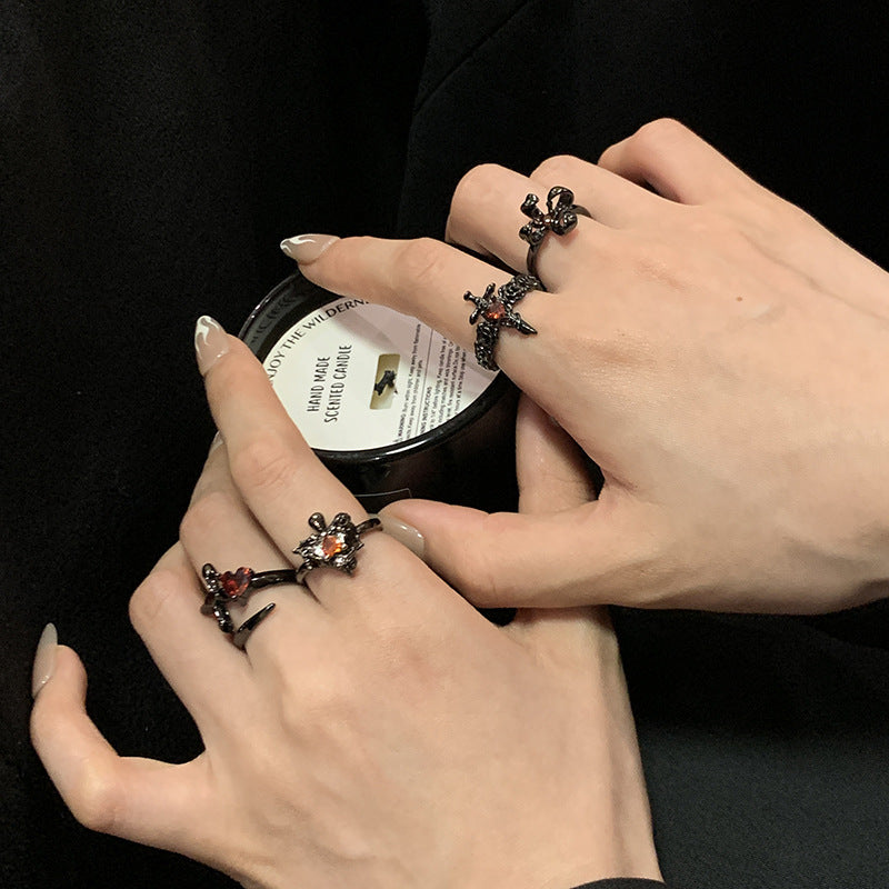 Wholesale Cross Dark Red Zircon Open Heart Rings ACC-RS-JiuHao022