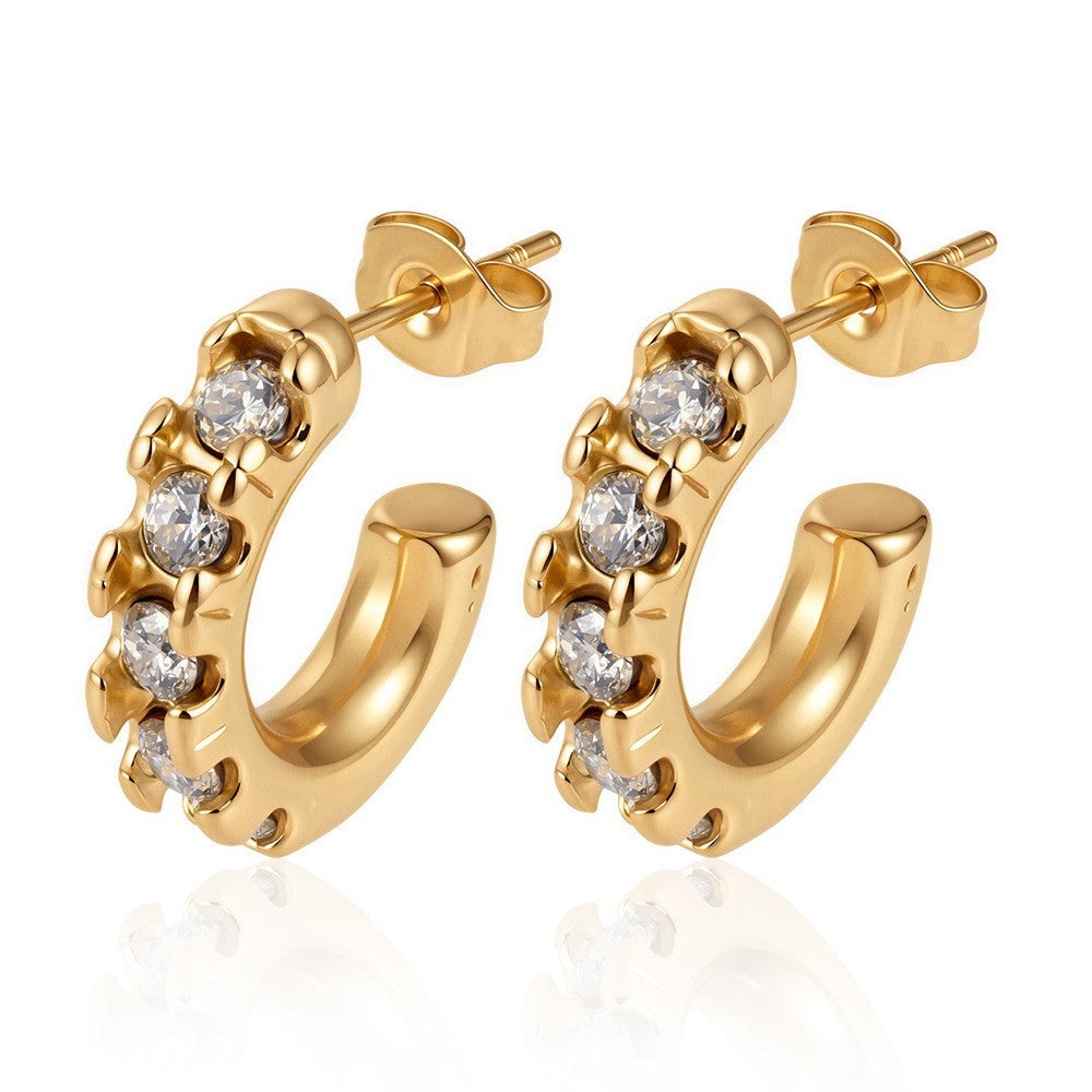 Wholesale Stainless Steel 18K Gold Plated CZ Earrings For Women Trendy U Shape Design Fashion Accessory For Boutique Resale