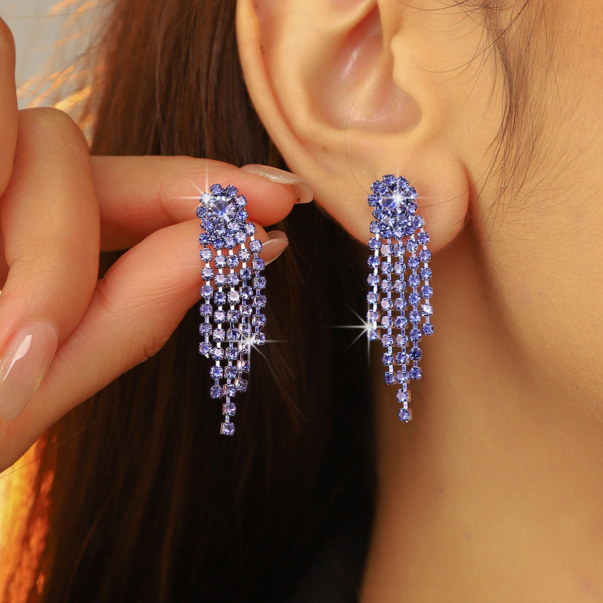 Wholesale Full diamond tassel earrings  colorful earrings