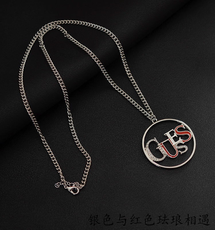 Wholesale round letter hollow colored glaze enamel gemstone necklace