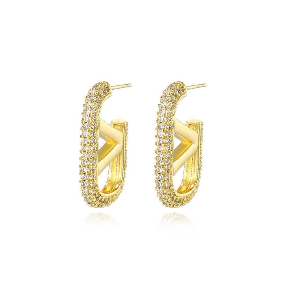 Wholesale  Light Luxury Full Diamond U-Shaped Horseshoe Buckle Earrings