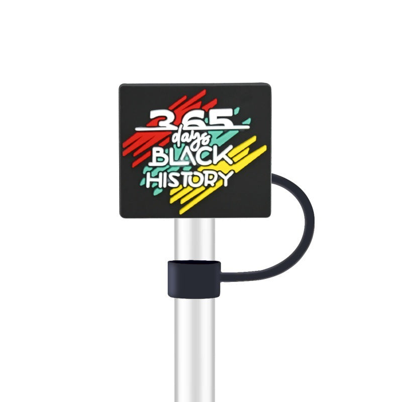 Wholesale 100pcs randomly black girl fashion series straw covers,  10mm soft silicone straw tube cap.