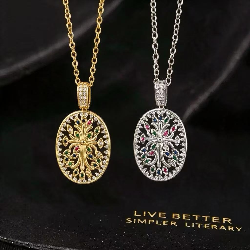 Wholesale Stylish Women S Gold Plated Copper Zircon Oval Hollow Collarbone Necklace Trendy Jewelry Accessory For Party Gift And Boutique Resale