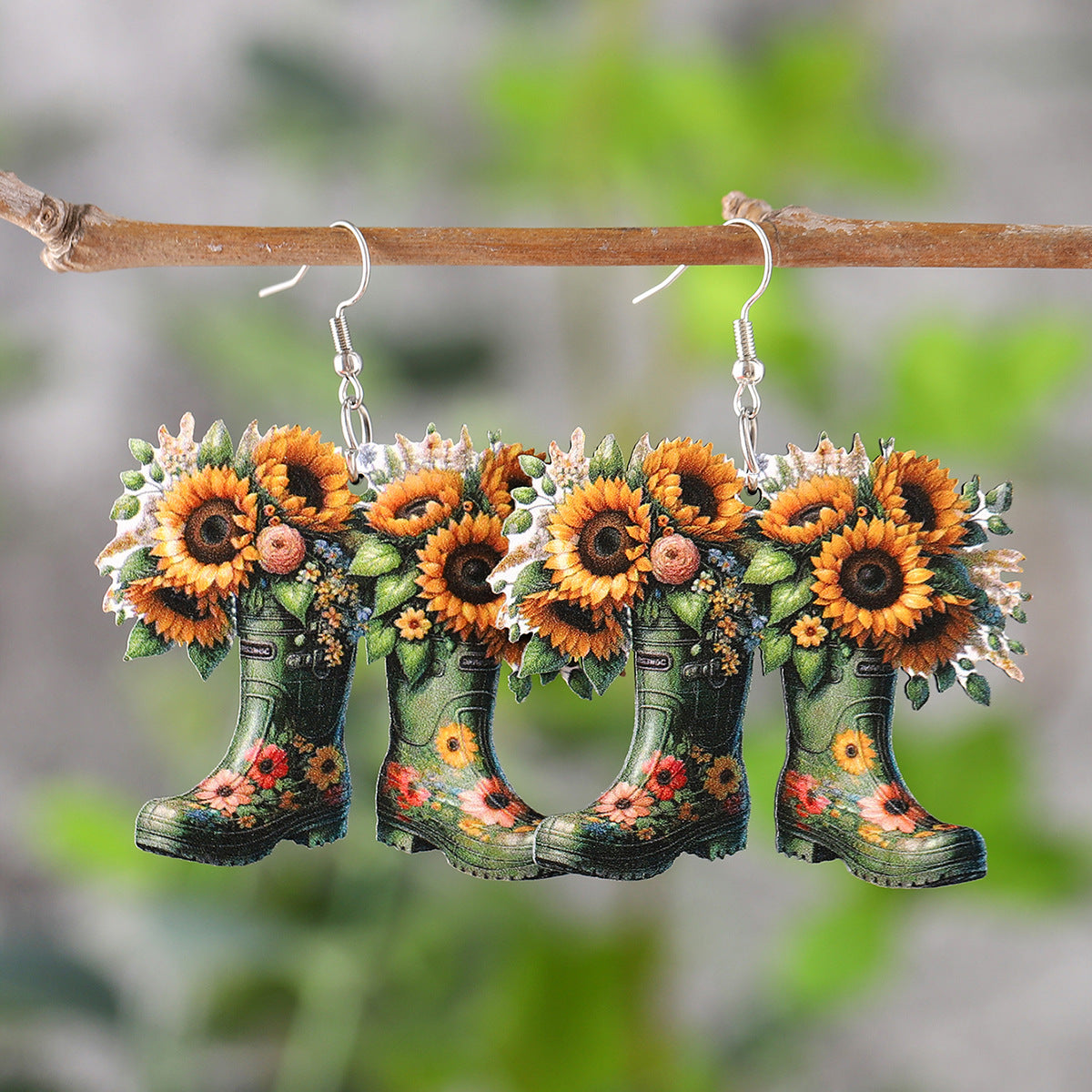 Wholesale Western Spring Summer Daisy Sunflower Western Denim Boots  Earrings
