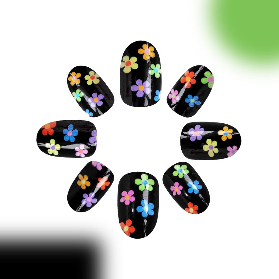 Wholesale 24 Pieces/box Short Multicolor Flower Press-on Nails Kits Nail Stickers ACC-NS-GuaiXL111