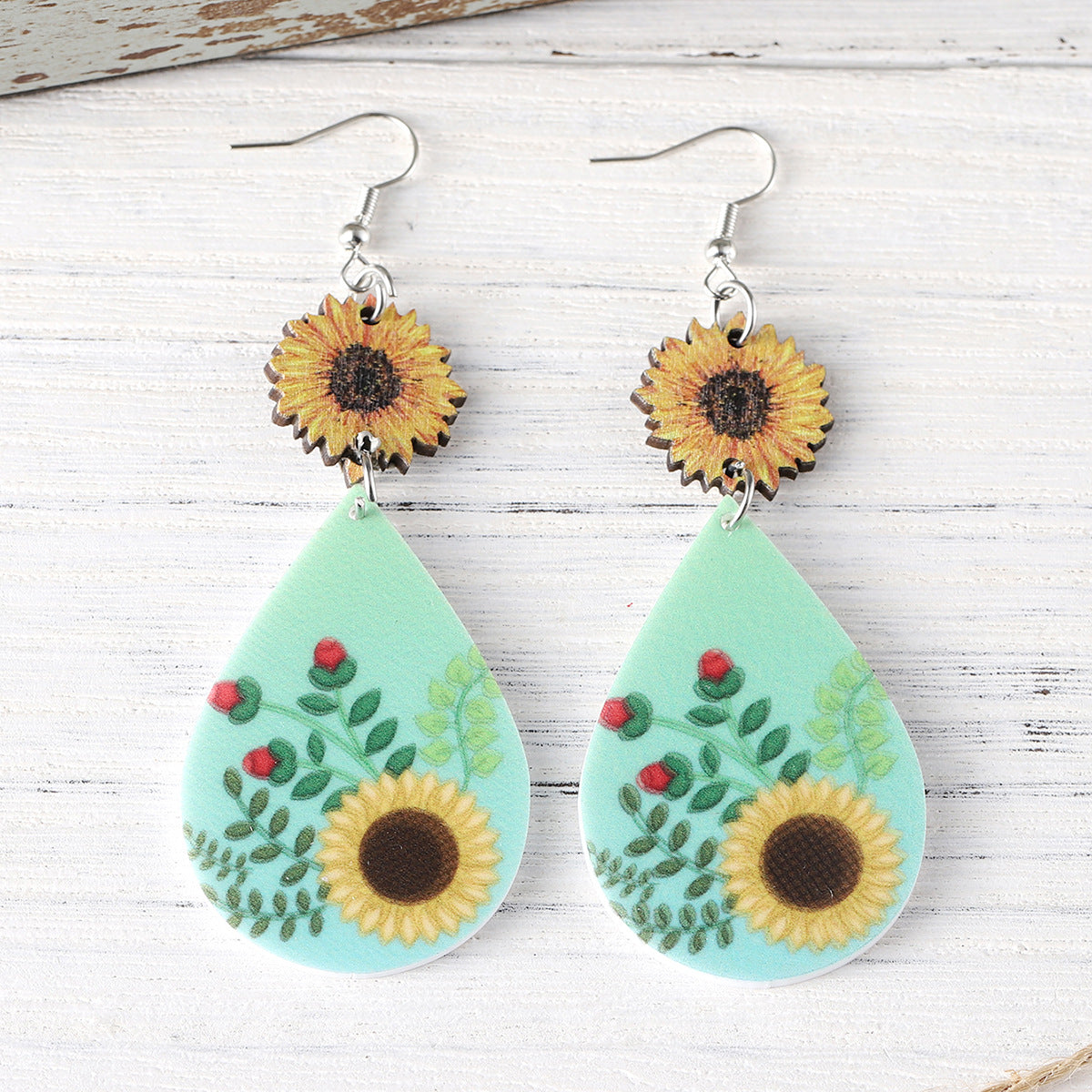 Wholesale  Western Style Sunflower Splicing Water Drop Pendant Earrings