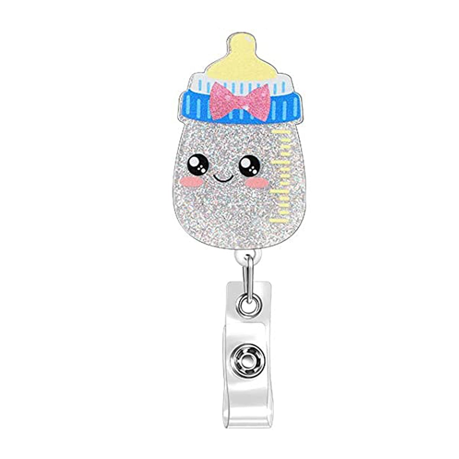 Wholesale Badge Reels Glitter Acrylic Baby Bottle Rainbow Retractable Keychain