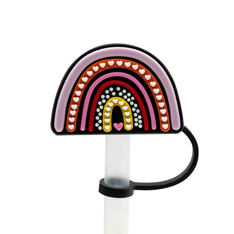 Wholesale 10PCS 7-8mm Straw Tube Cap Love Leopard Pattern Rainbow Cow Pattern PVC Soft Rubber Dust Stopper Cute Straw Decoration ACC-SCR-KuaJ002