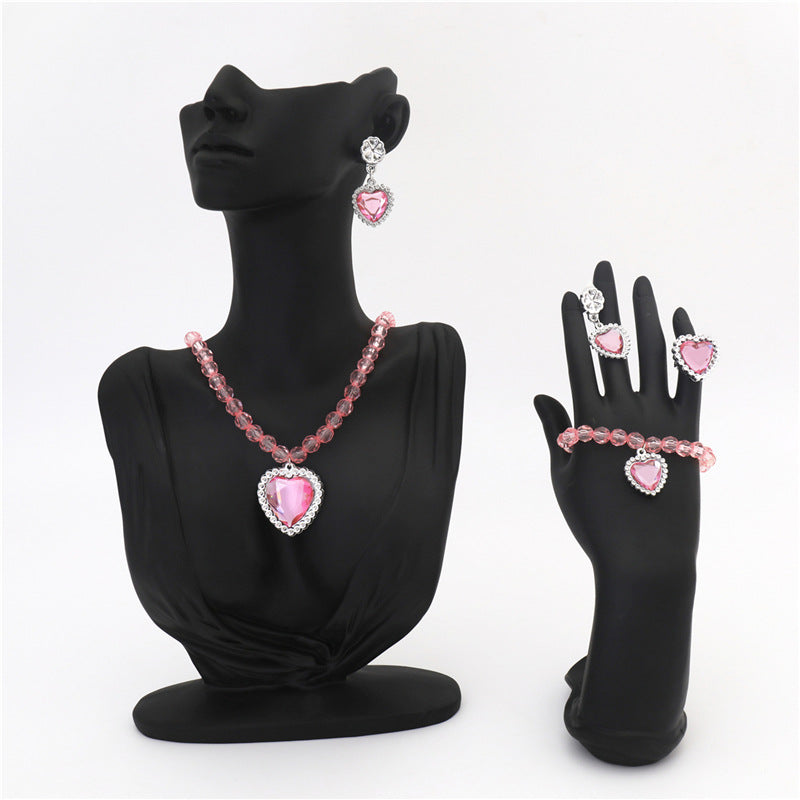 Wholesale Girls' beaded necklace bracelet ear clip ring five-piece  jewelry suit