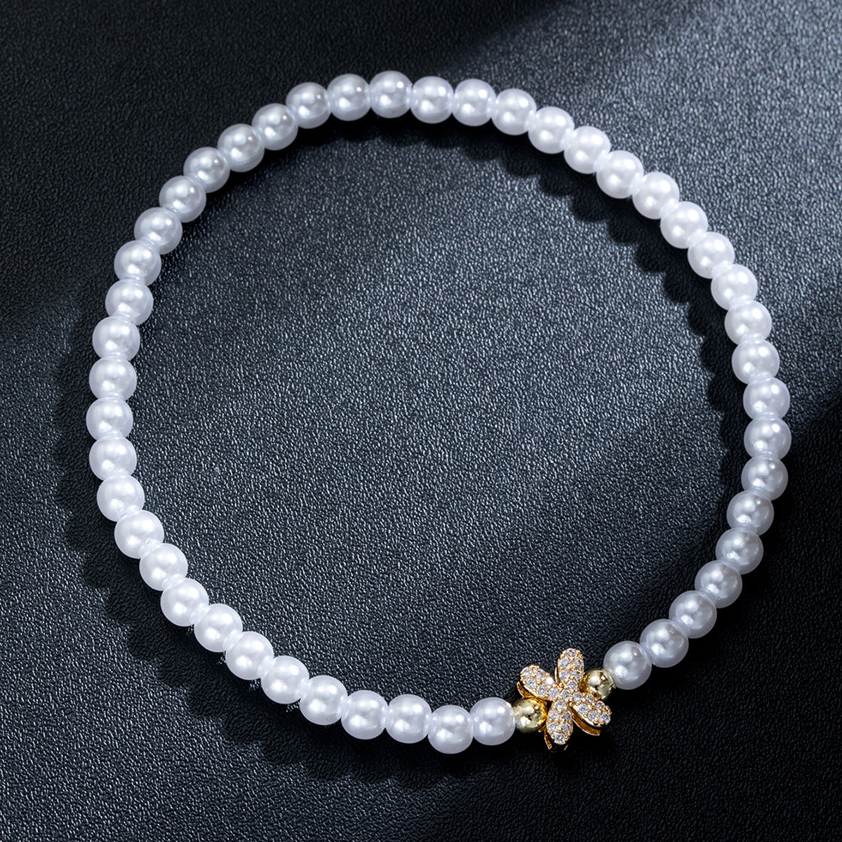 Wholesale Brass inlaid zirconium letter pearl beaded elastic anklet