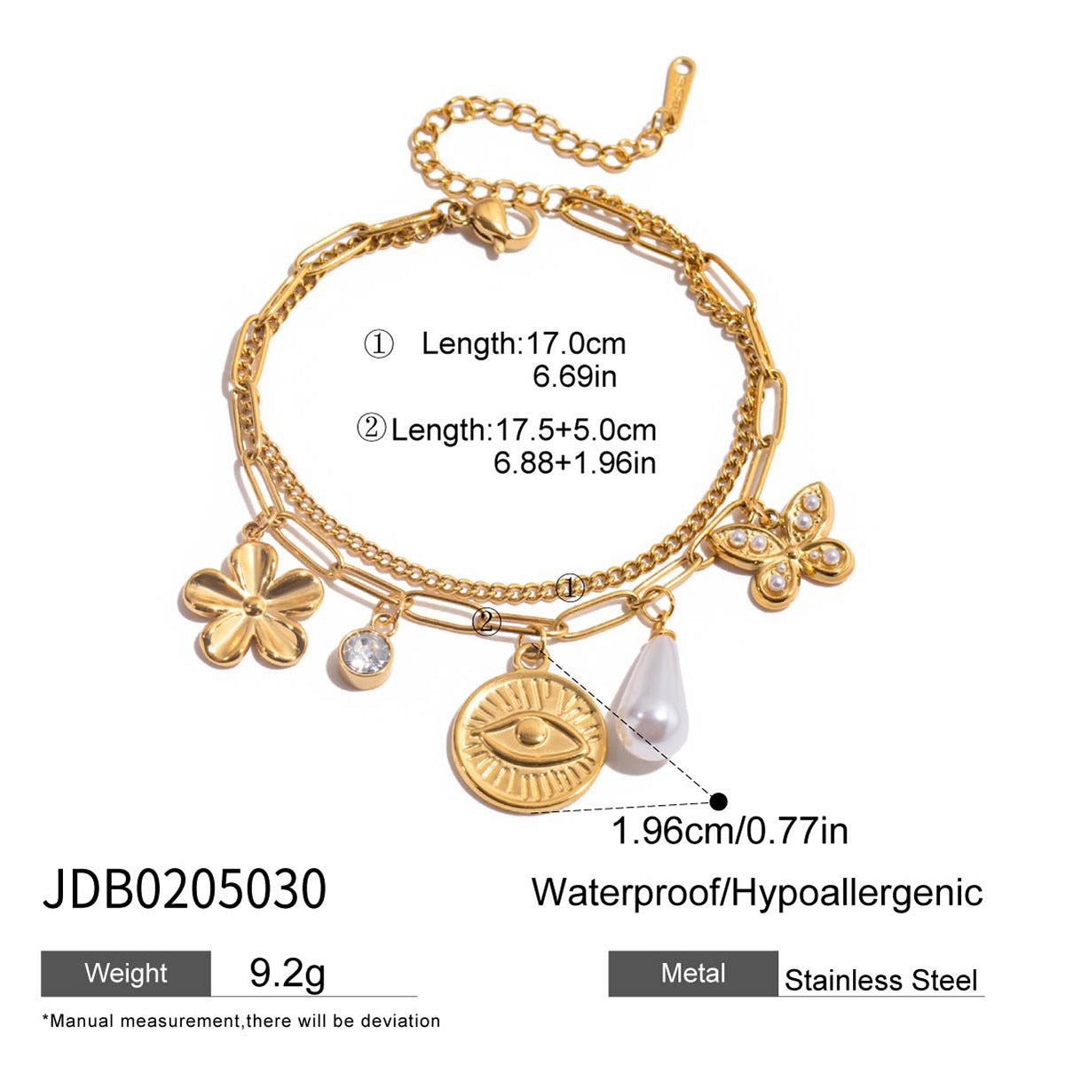 Wholesale  18K Gold Stainless Steel with Pearl Butterfly Drop-Shaped Pearl Bracelet
