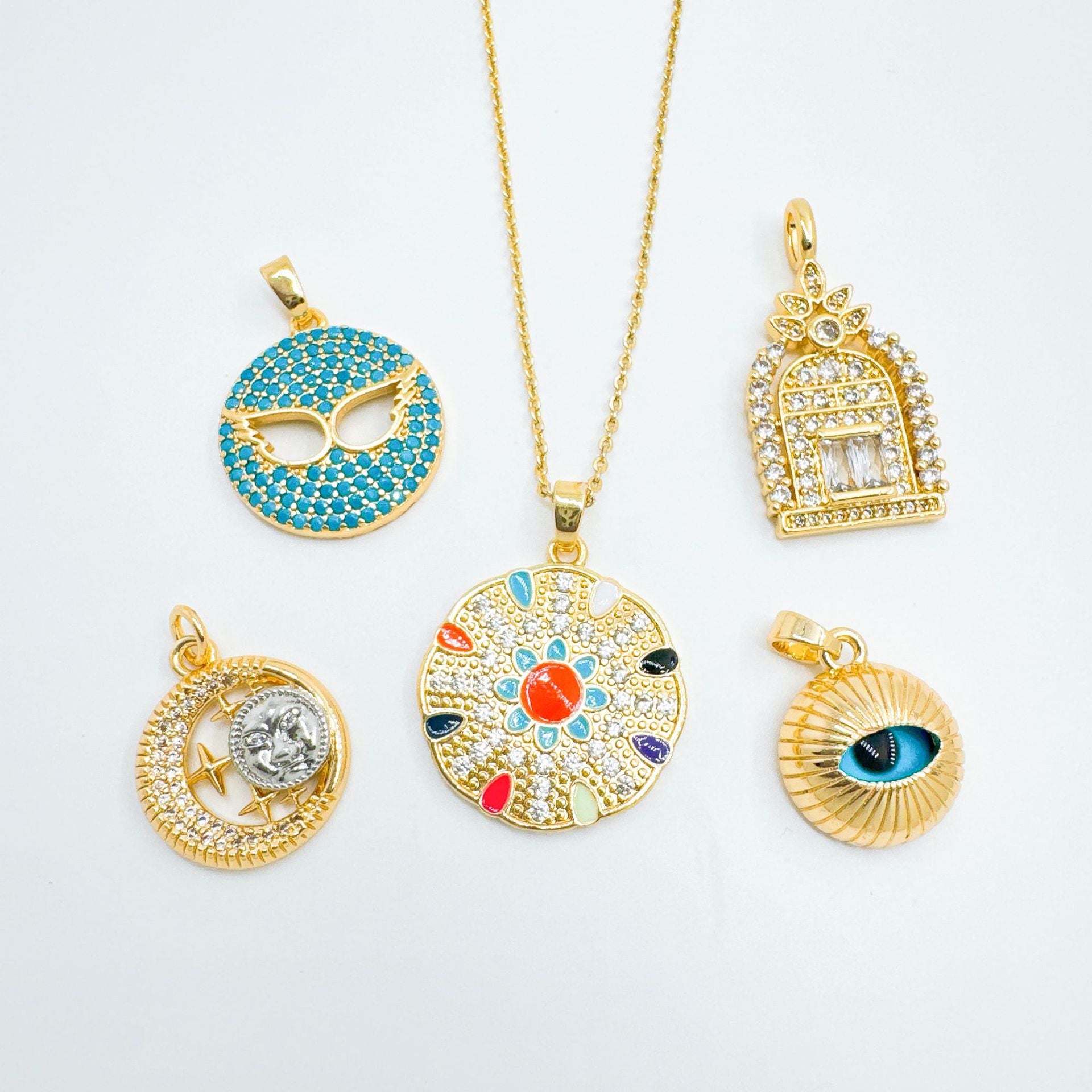 Wholesale Gold Plated Copper Evil Eye Geometric Pendant Necklace,  Fashion Jewelry Accessory for Women