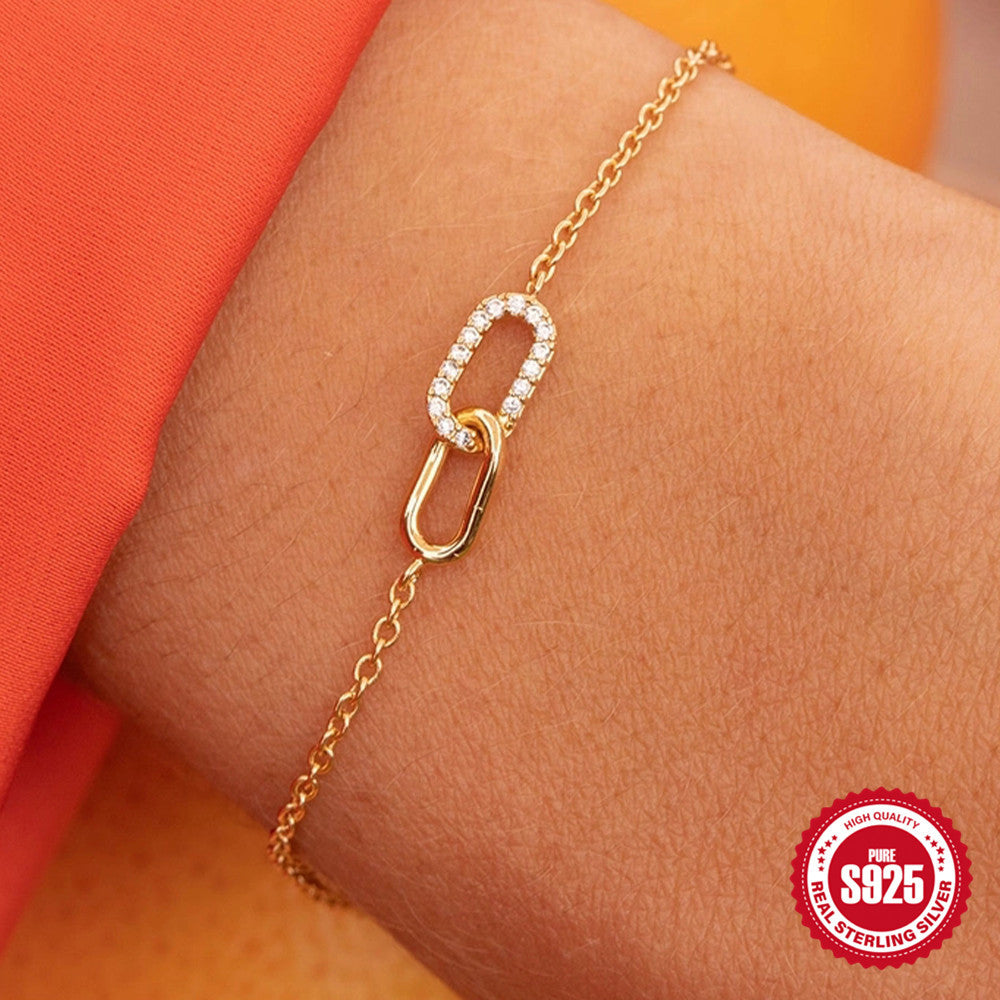 Wholesale S925 sterling silver cross double buckle zircon diamond clavicle bracelet jewelry