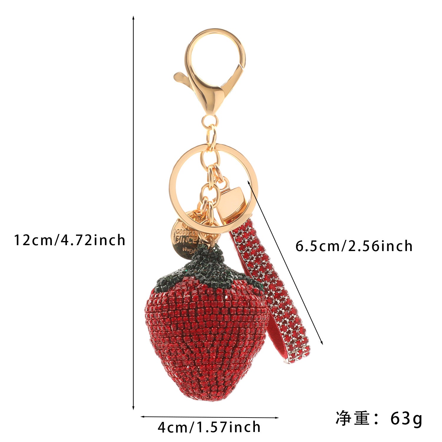 Wholesale Stylish Rhinestone Strawberry Keychain Bag Charm Car Key Accessory