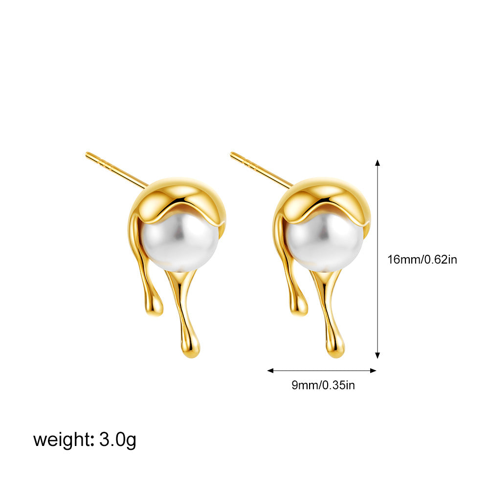 Wholesale  18K gold pearl earrings temperament dissolved water droplets jewelry