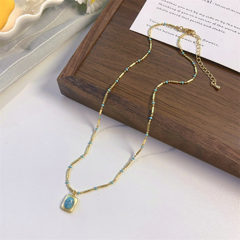 Wholesale Azure Turquoise Stacked Bead Necklace - Chic Layering Jewelry,  Boutique Resale Accessory