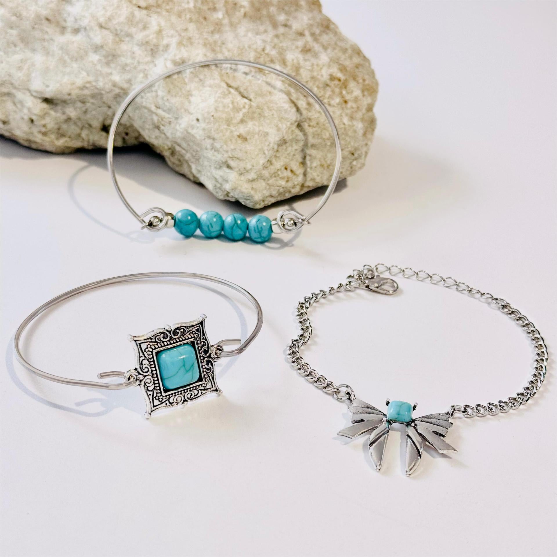 Wholesale Bohemian Turquoise Leaf Bracelet Set