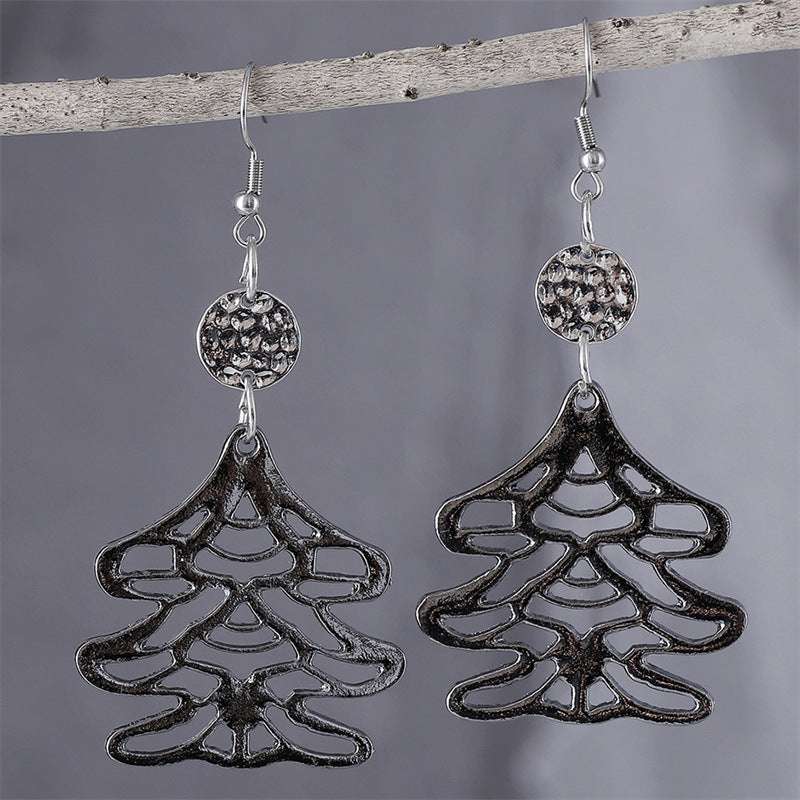 Wholesale Hollow Christmas Tree Earrings Retro Alloy Jewelry Accessory Gift