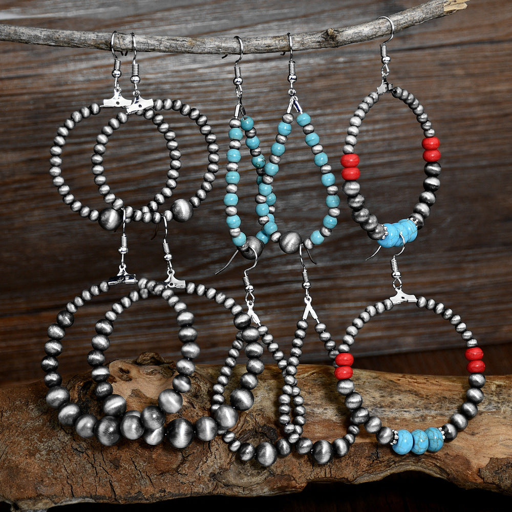 Wholesale Handmade Beaded Navajo Turquoise Earrings Ethnic Style Jewelry Accessory Party Wear