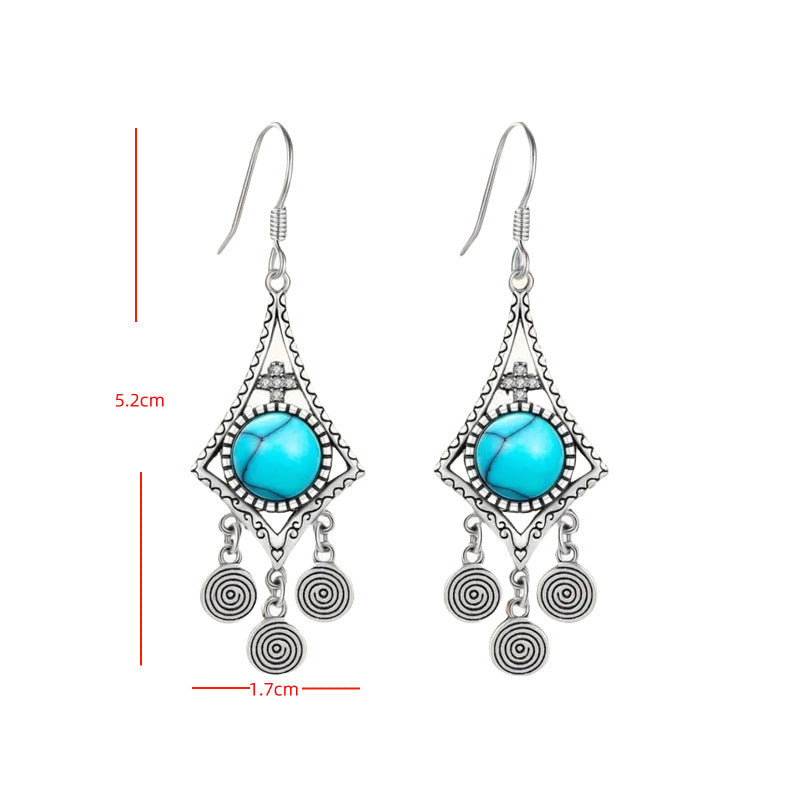 Wholesale Bohemian Ancient Silver Ethnic Style Water Drop Tassel Earrings