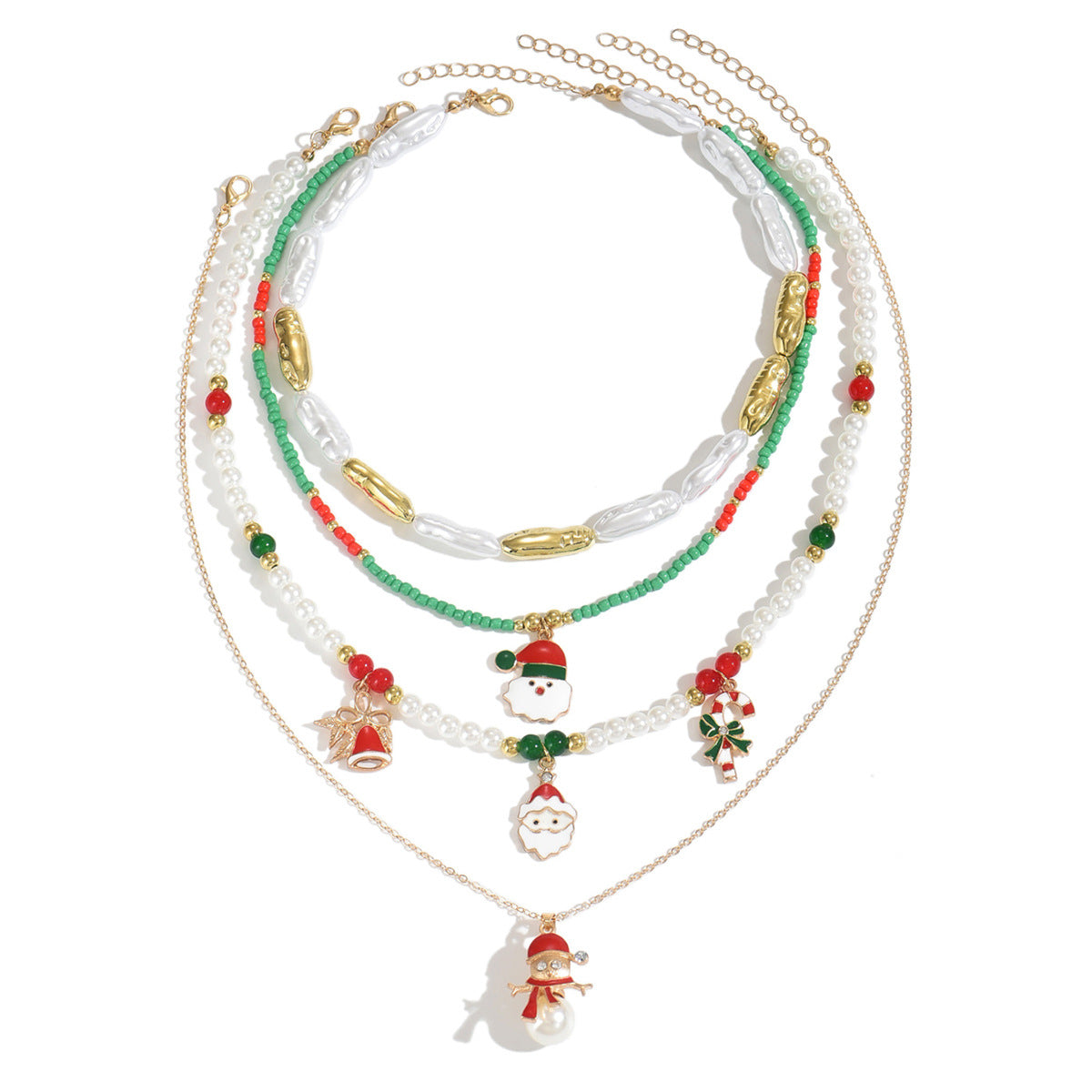Wholesale Christmas Layering Necklace with Snowman Bell Pendant,  Zinc Alloy Jewelry Accessory for Boutique Resale