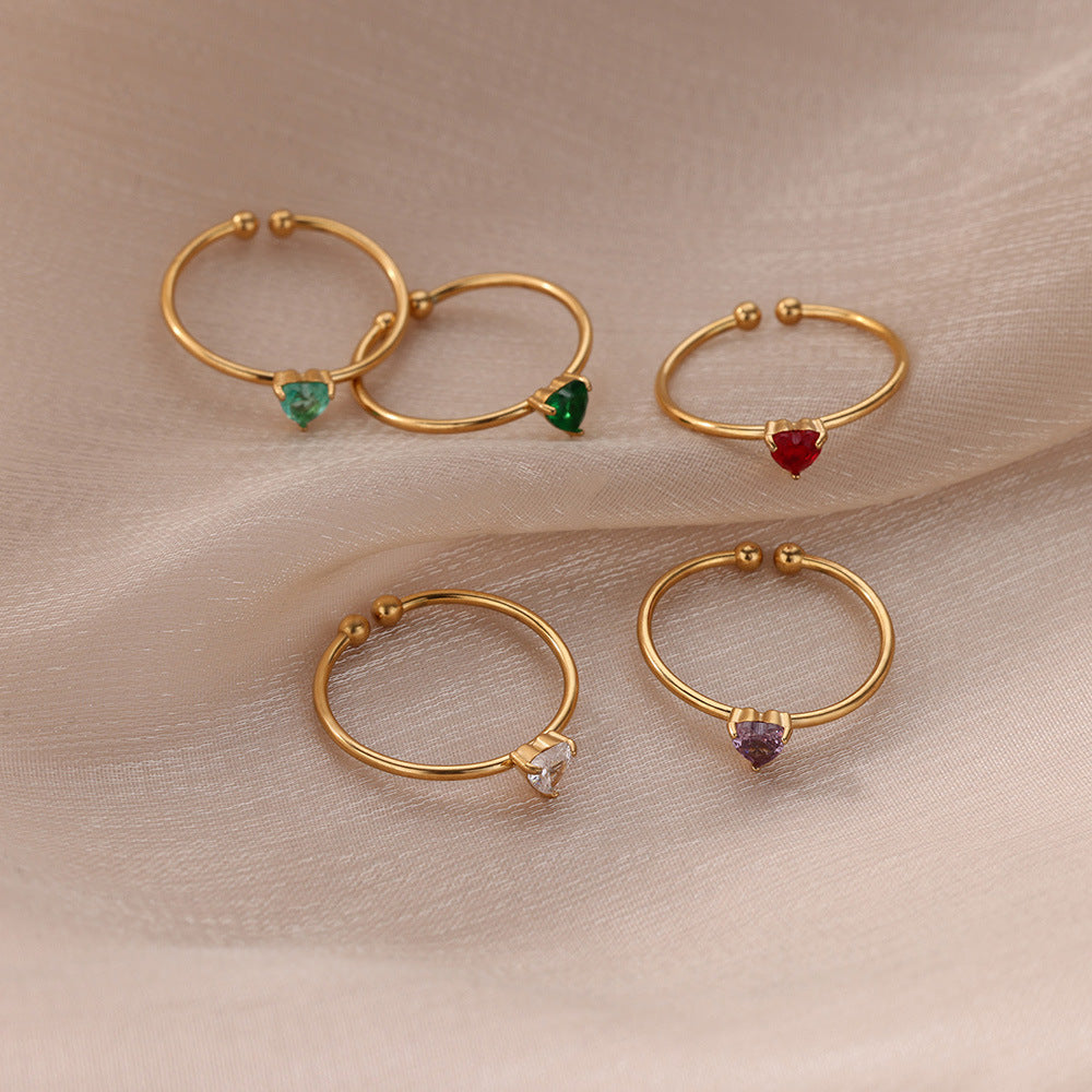 Wholesale Stainless steel gold-plated ring inlaid with colorful cubic zirconia stones