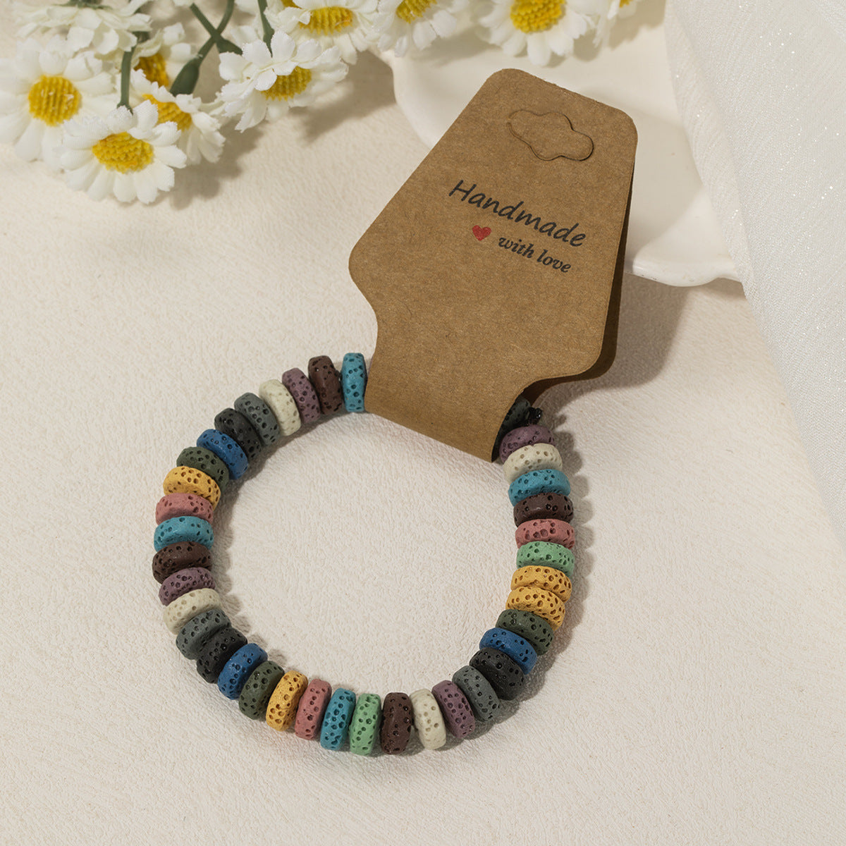 Wholesale volcanic stone beaded kraft paper elastic  bracelet