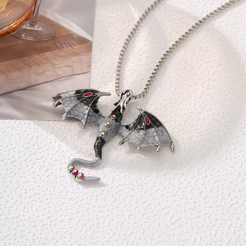 Wholesale  Retro Oil Dropping Cartoon Dragon Style Pendant Necklace