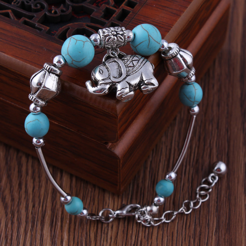 Wholesale Tibetan Silver Carved Elephant Turquoise Pendant Bracelets ACC-BT-YueSen006