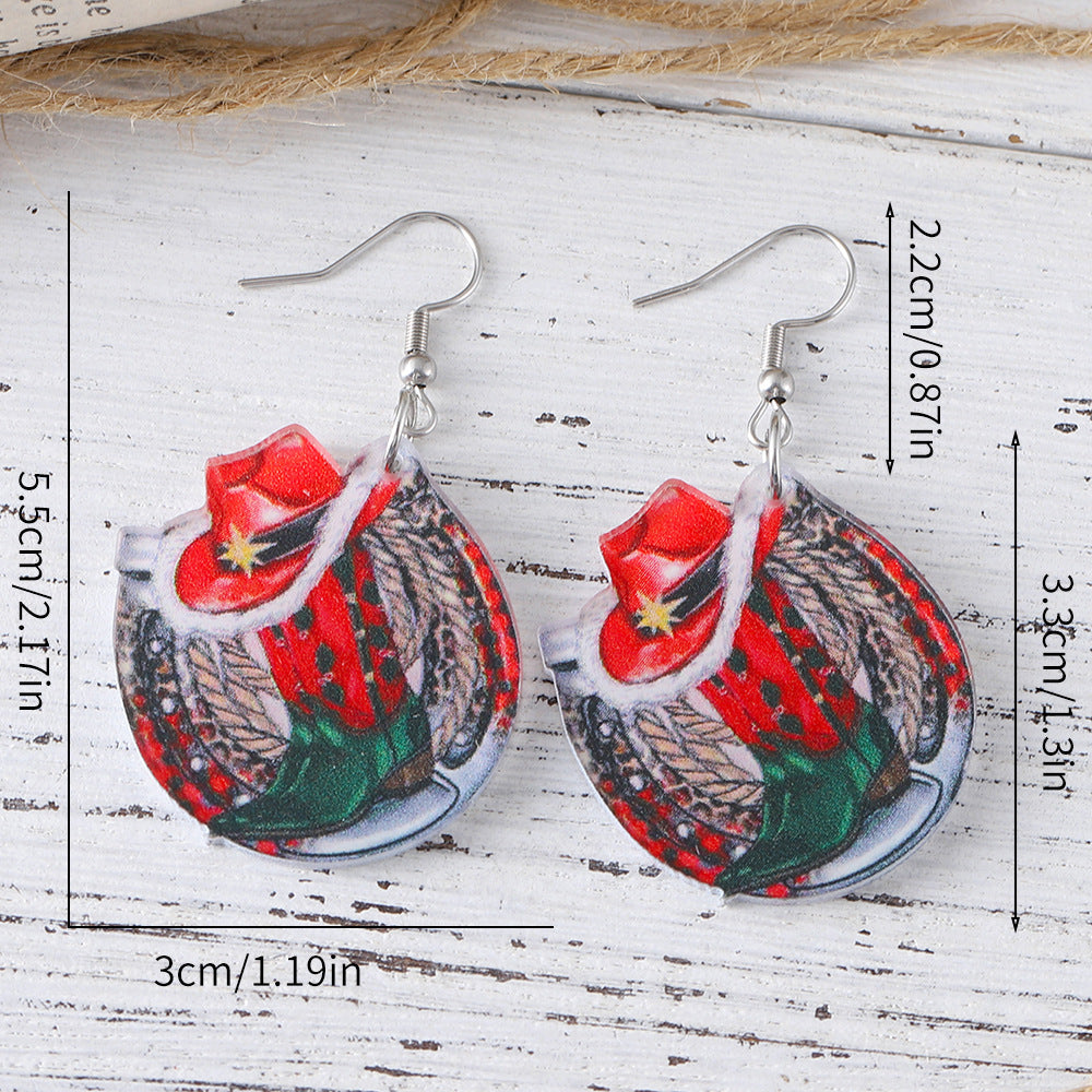 Wholesale Christmas western style western cowboy hat cowboy boots horseshoe acrylic earrings