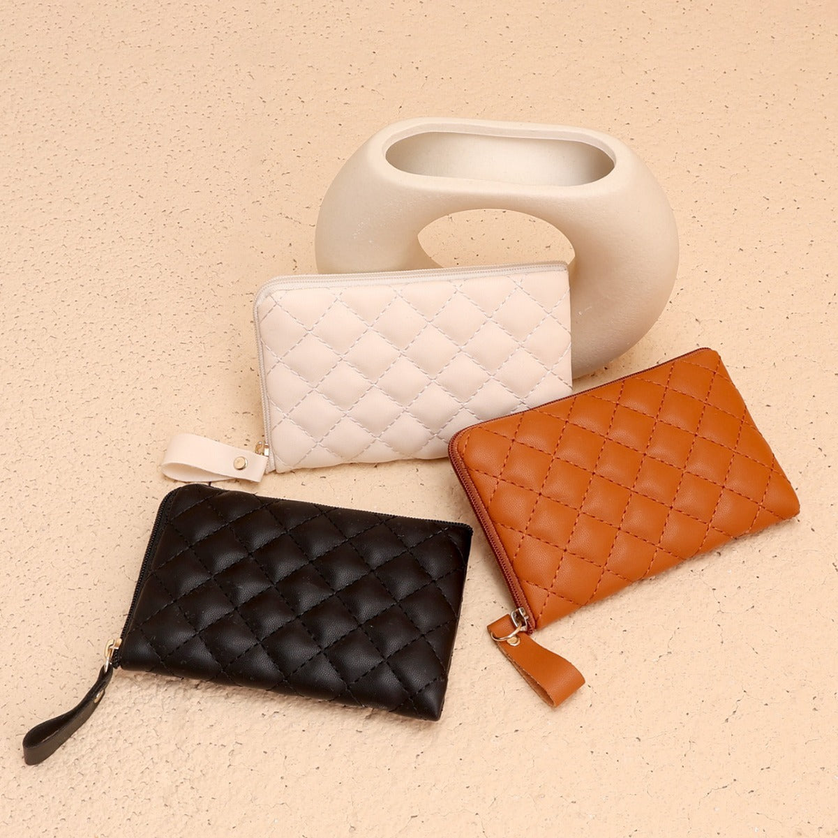 Wholesale Trendy PU Coin Purse Key Wallet White With Rhombus Pattern Unisex Fashion Accessory