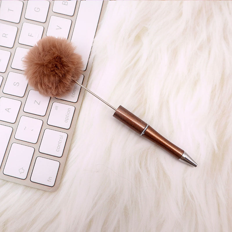 Wholesale Pom Pom Beadable Pen Leopard Print Hair Ball DIY Beaded Ballpoint Pen ACC-PN-CY003