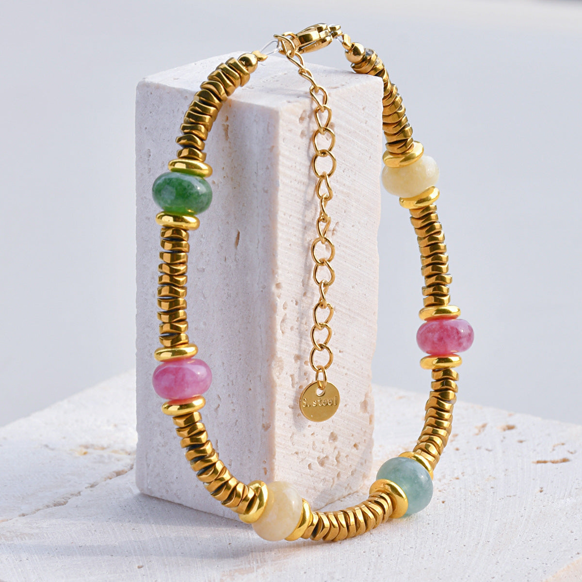 Wholesale Bohemian Vintage Gold Tone Natural Stone Bracelet ACC-BT-Youf008