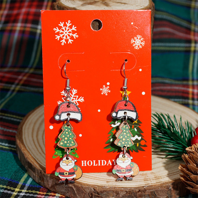 Wholesale  Christmas Series Cartoon Diamond Color Crutch  Earrings