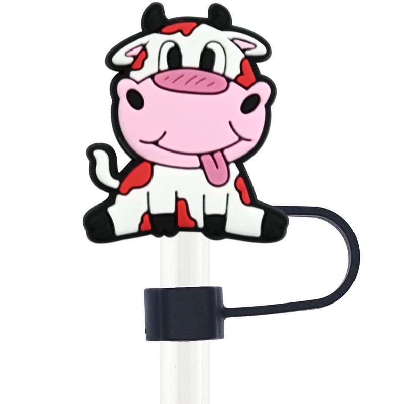 Wholesale Random 100pcs Cow 10mm PVC Soft Straw Tube Cap ACC-SCR-RYY071