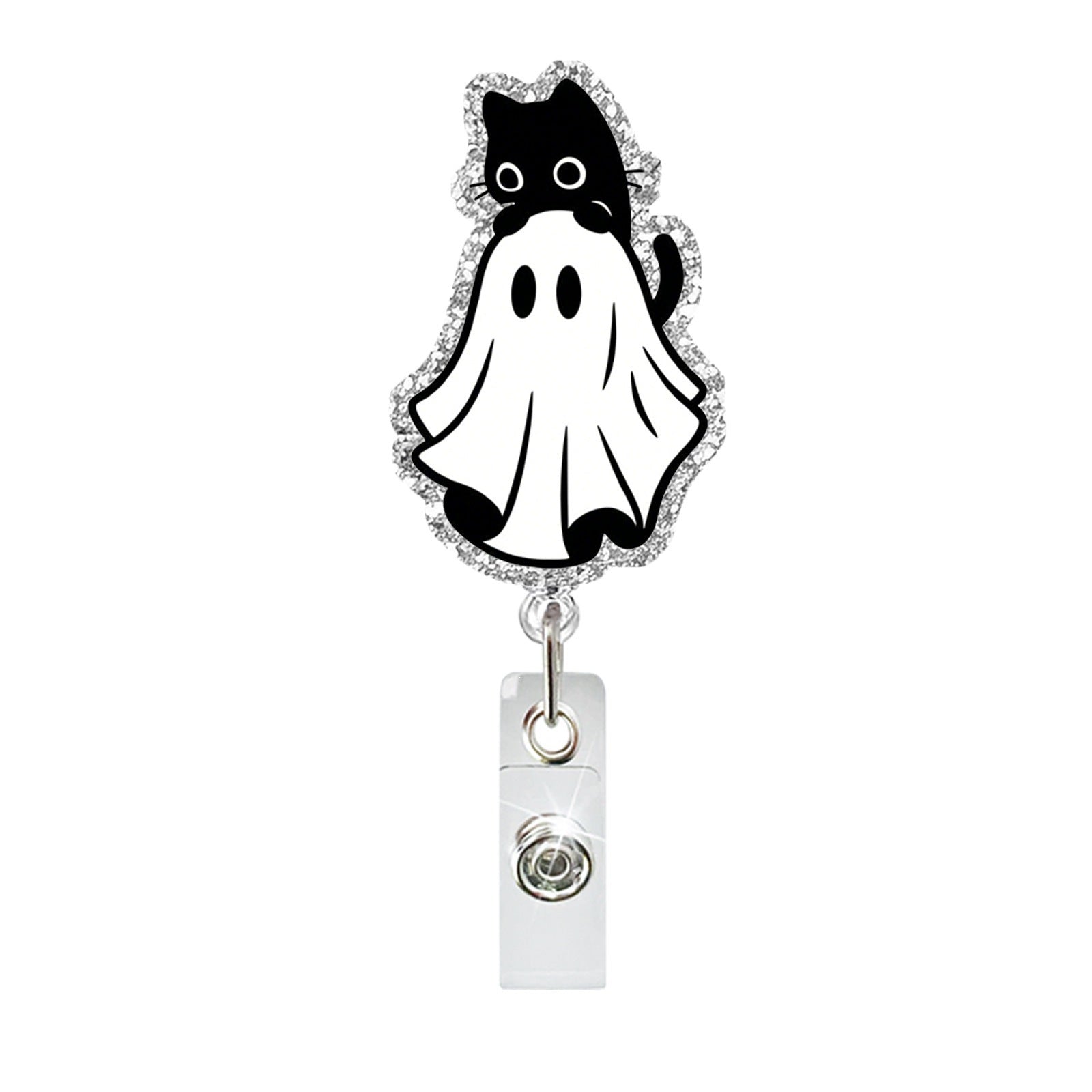 Wholesale  Ghost Black Cat Glitter Retractable Badge Reel - Trendy Fashion Accessory Gift