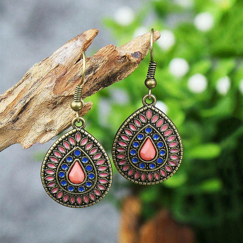 Wholesale Retro Bohemian Color Drip Oil Tassel Earrings Alloy Jewelry Fashion Accessory