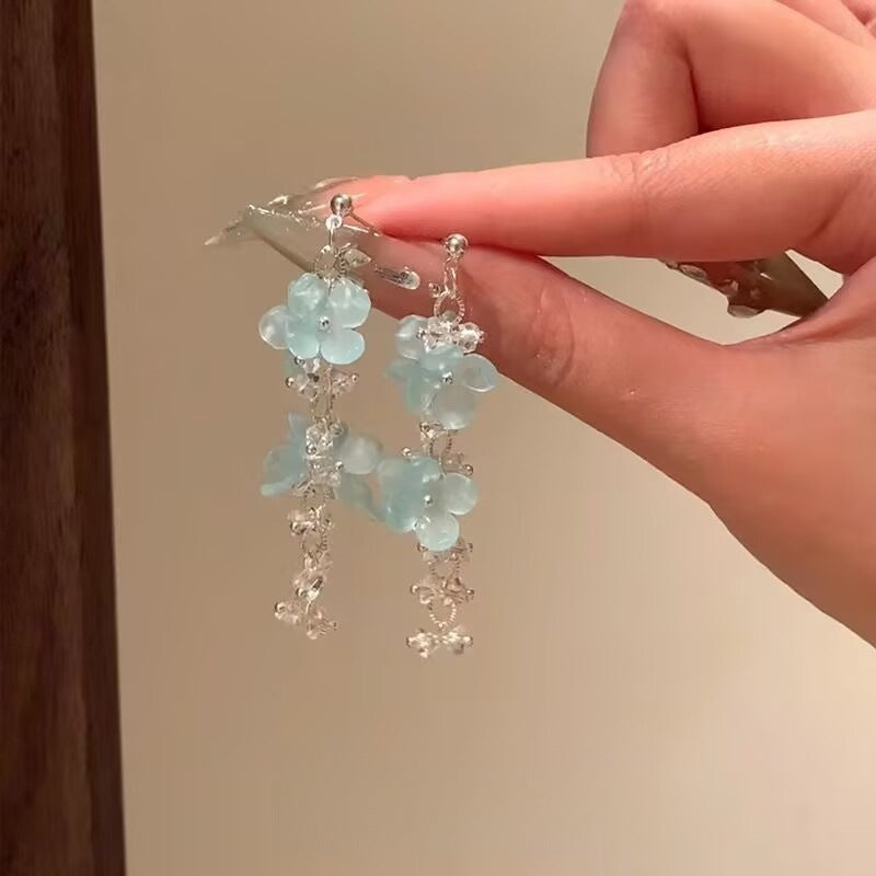Wholesale  blue flower tassel earrings