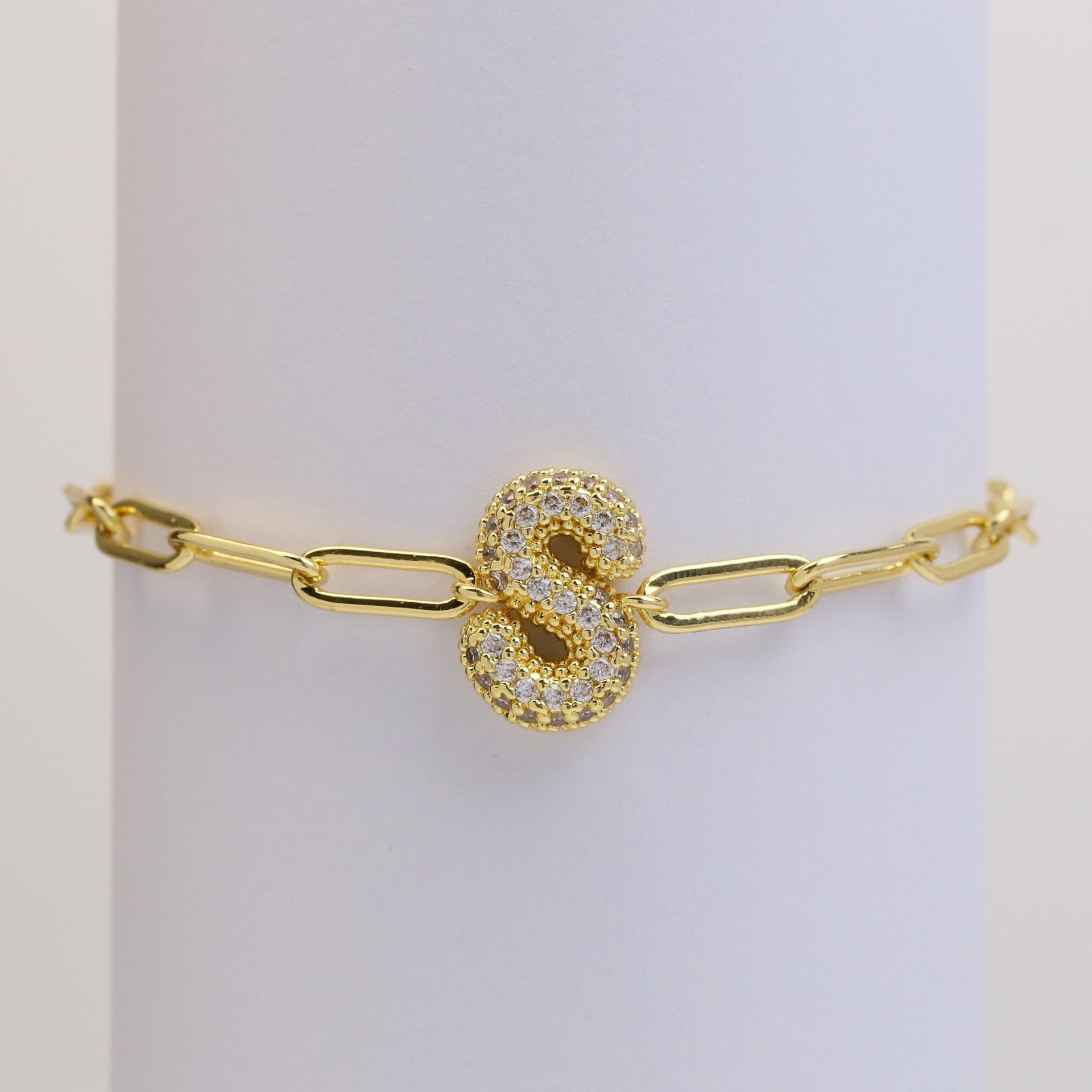 Wholesale 18k Bubble Balloon Diamond 26 Letter Paper Clip Adjustment Bracelet ACC-BT-BaiYi001
