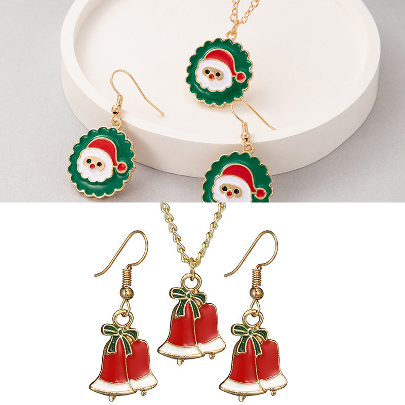Wholesale Santa Claus Oil Drop Necklace Earring Set ACC-ES-YongGe002