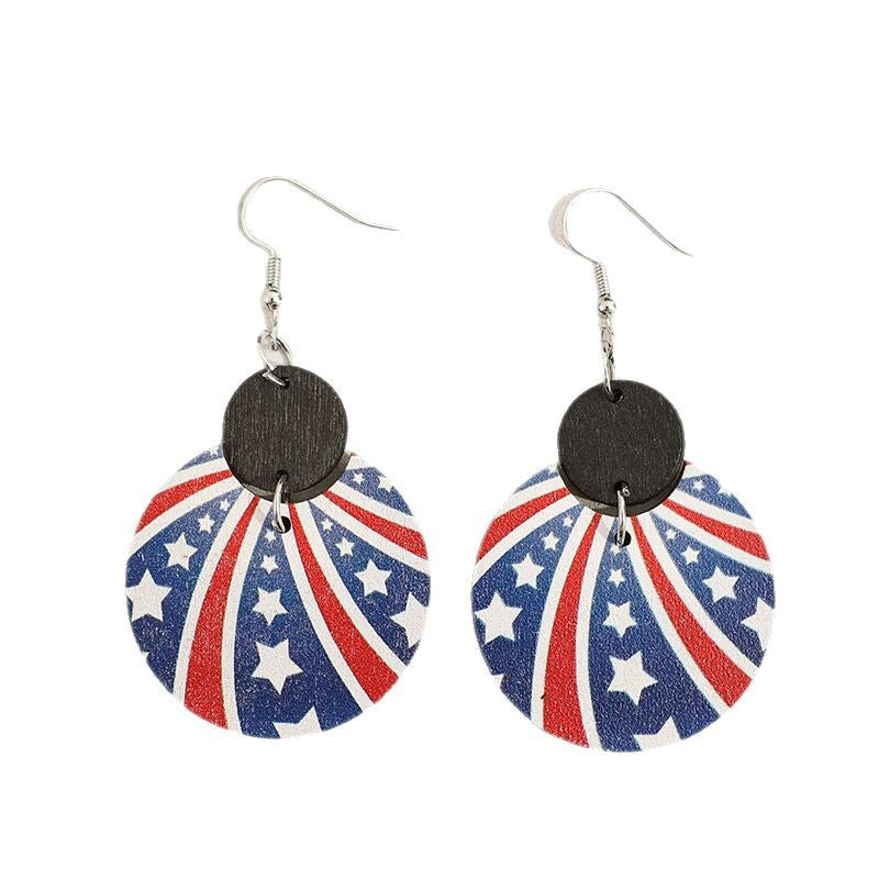 Wholesale Vintage American Independence Day Half Circle Printed Five-Pointed Star Stripe Earrings