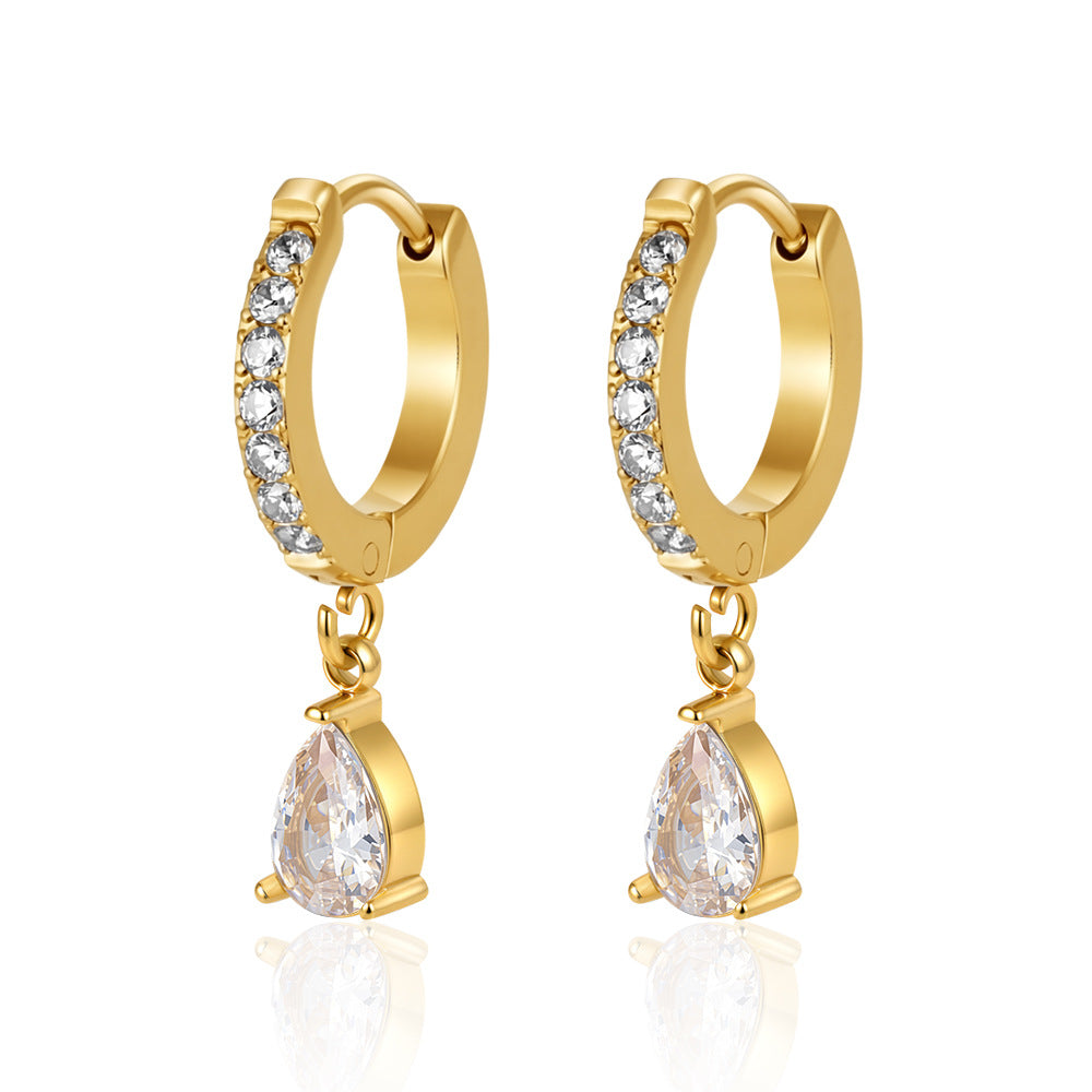 Wholesale Vintage Stainless Steel Pearl Drop Earrings with Rhinestones