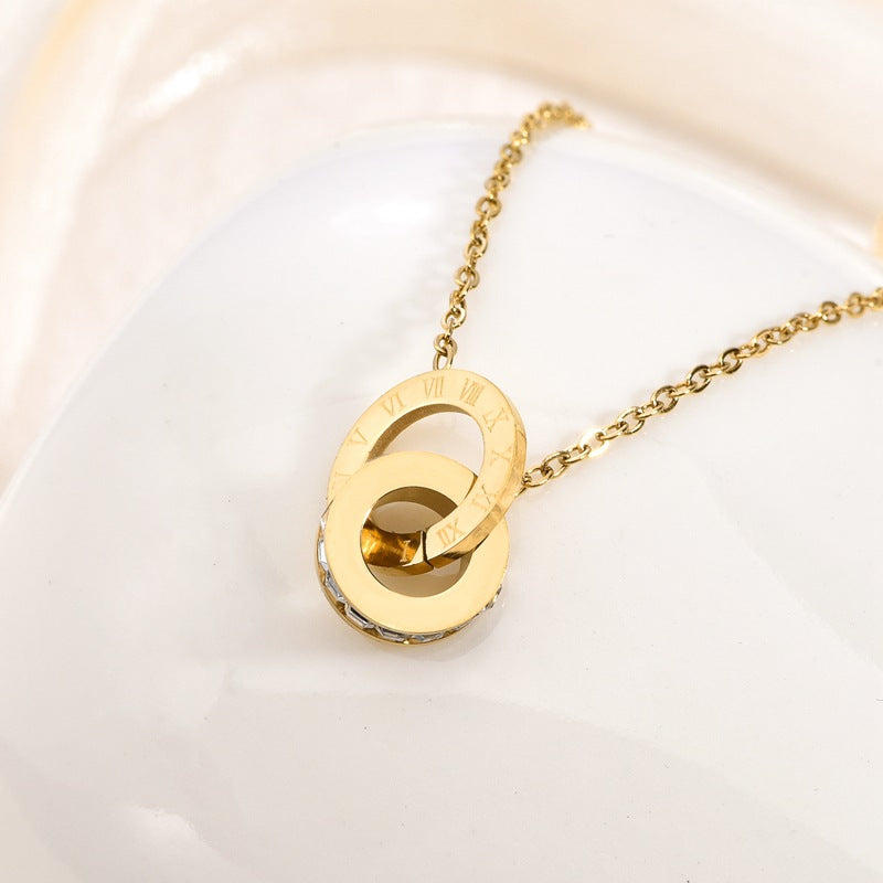 Wholesale Titanium Steel Double Ring Zircon Necklace ACCVIP